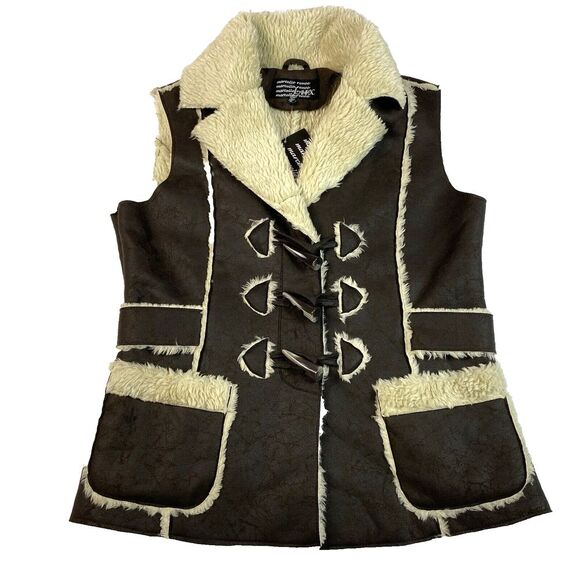 Marcelle Renee LUX‎ Lined Faux Suede Brown & Tan Vest Women's Size Medium Cozy - Picture 1 of 8